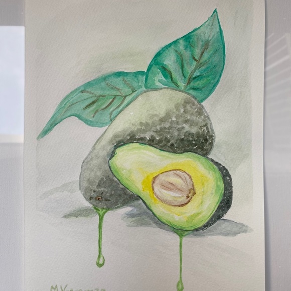 Avocado painting Food wall art fruit watercolor Original artwork 9 by 12 inches - Picture 6 of 11